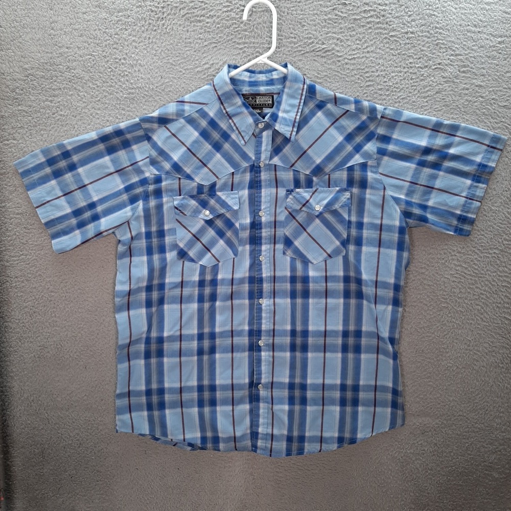 Canyon Guide Shirt Adult Extra Large Blue Plaid Pearl Snap Western‎ Rodeo Cowboy